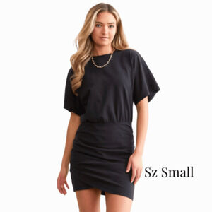 Black Tulip Mini Dress Sz Small Cupshe Short Sleeve Top With Ruched Bottom